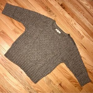 Women’s M Medium LOFT Chunky Cable Knit Sweater 3/4 Sleeve Light Brown Tan Fall